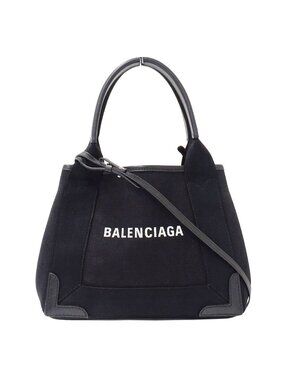 Balenciaga 2-Way Shoulder Bag Navy Cabas XS Canvas Black Small